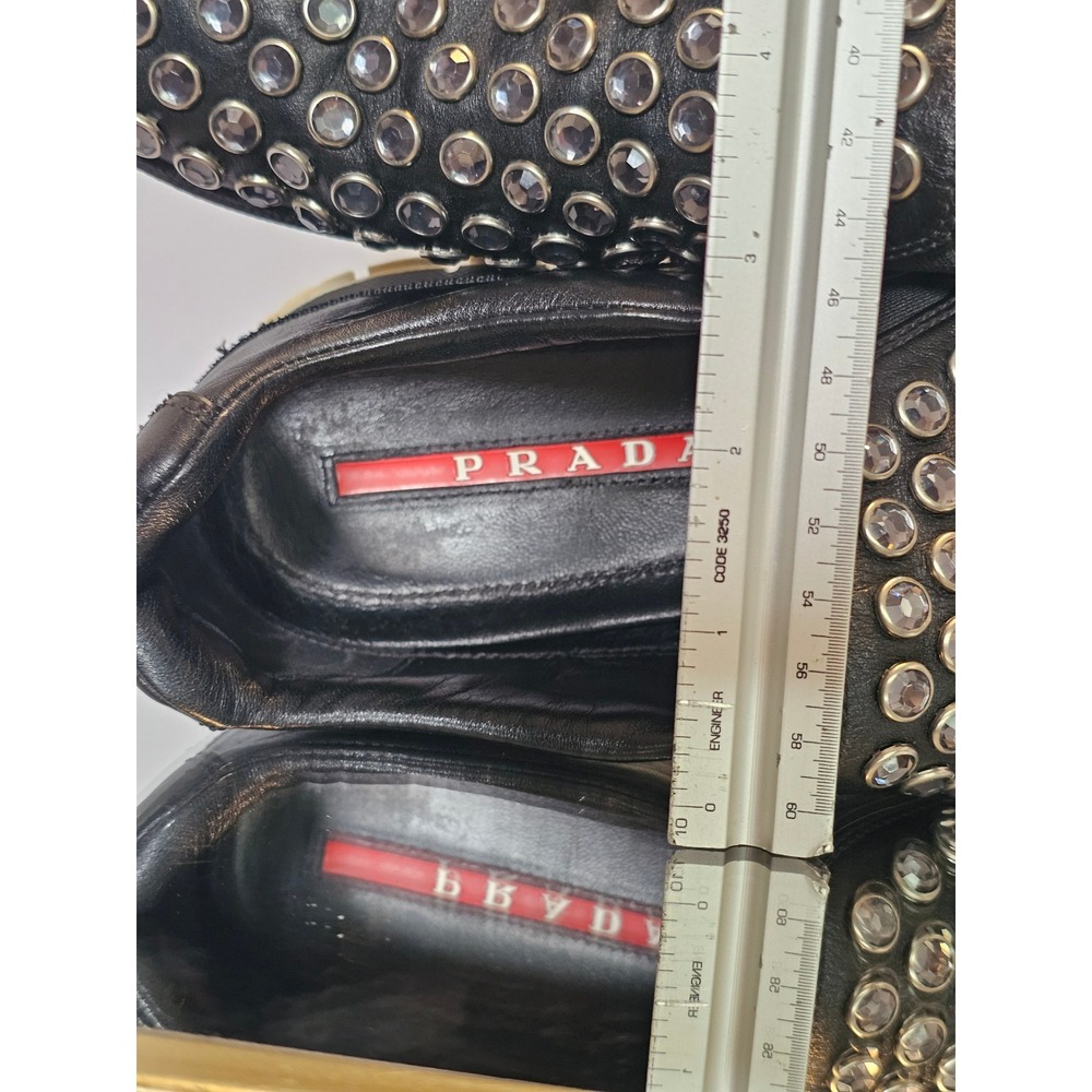Prada 3S6018 Crystal Embellished Black Leather Slip-On Sneakers EU 40 unisex - Picture 11 of 12